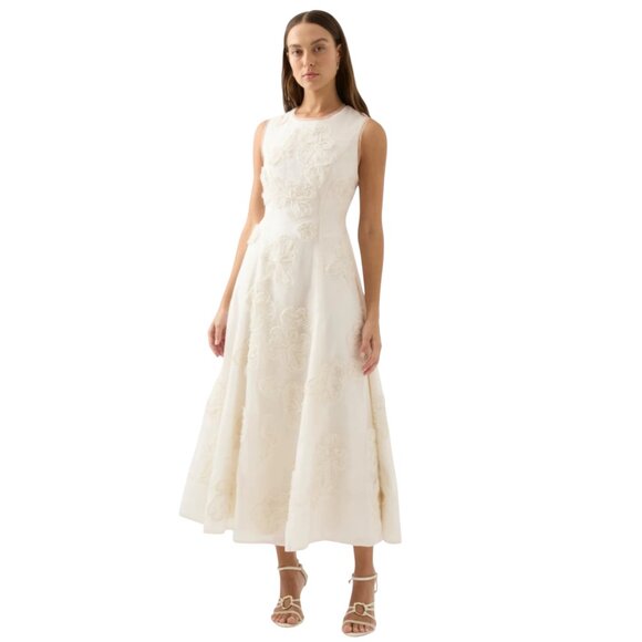 AJE Vera Beaded Flower Midi Dress Size XS, UK 6, US 2 - Picture 9 of 11